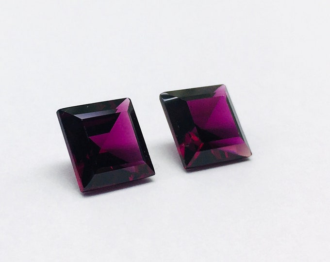 9x9 SQUARE Normal Cut  2 Pieces 8.45 Carats Natural Gemstones Top Quality RHODOLITE Cut Stone Lot, Loose Gemstone, Back Point Gemstone,