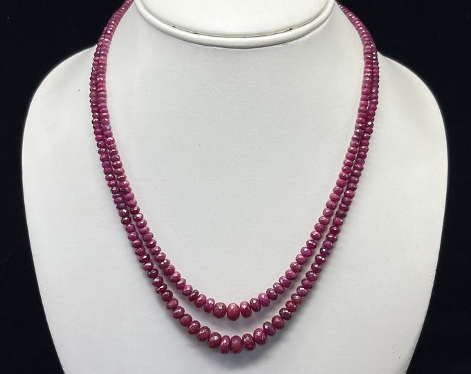 Natural RUBY faceted/Rondell shape/3.00MM till 7.50MM/190.75 carat/RUBY necklace/Red color necklace/2 strand/RUBY Gemstone necklace/Women