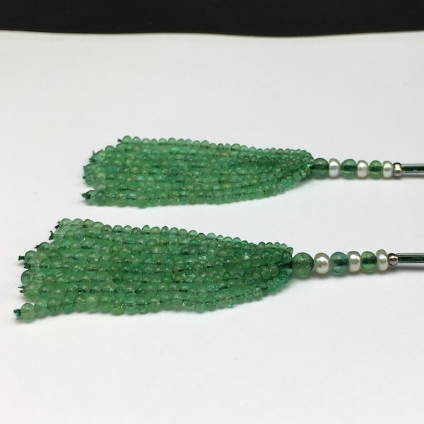 Tassels for Earring/Natural EMERALD/Smooth rondelle shape/2MM till 4MM/3 inches long/Beautiful color of Emerald/Tassels for designers/Unique