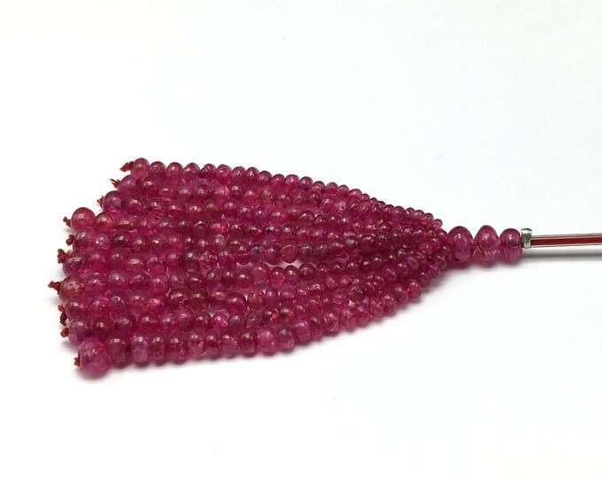 Tassel for pendant/Natural dyed BURMESE RUBY smooth/Rondelle shape/Size 2.50MM till 5.50MM/Length 3 inches/Beautiful deep red color beads