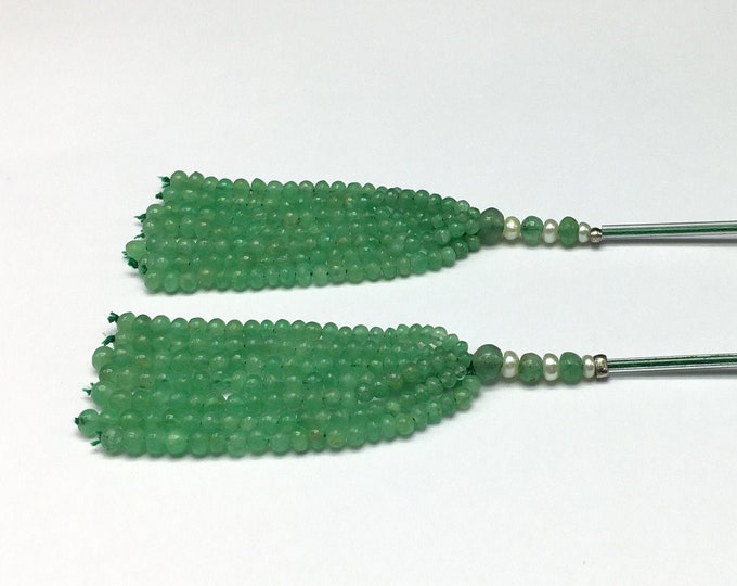 Tassels for earring/Natural EMERALD/Smooth rondelle/Size 3MM to 4MM/3 inches long/Beautiful deep green color/Gemstone tassels/Emerald tassel