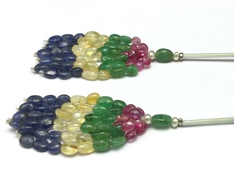 Tassels for earring/Natural Multi Precious/Burmese RUBY/EMERALD/Yellow SAPPHIRE/Blue sapphire/Smooth oval shape bead/Size 4x6MM till 6x8MM