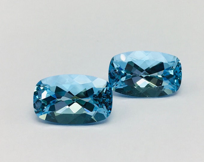 Genuine BLUE TOPAZ cut stone/Shape 10x16MM/Shape cushion/Height 8MM/Beautiful pair for earring/Loose gemstones/Back point gemstones/Rare