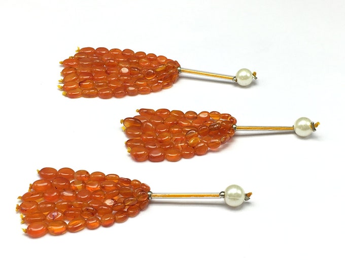 Natural CARNELIAN/Smooth oval/Size 4x6MM till 6x8MM/Beautiful deep orange color/Gemstone tassels/Pendant/Earring/Set for Carnelian jewelry