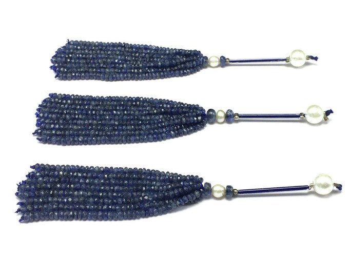 Tassels for earring & pendant/Natural BLUE SAPPHIRE faceted/Rondelle shape/Size 2.75MM till 3MM/Beautiful deep blue/Gemstone tassels/Unique