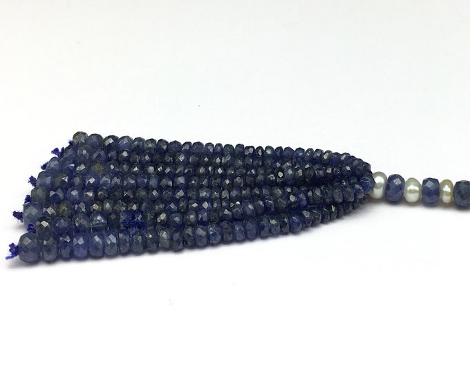 Tassel for pendant/Genuine BLUE SAPPHIRE/Faceted rondelle shape beads/3MM till 4.50MM/3 inches length/Gemstone tassel/Tassel for designer