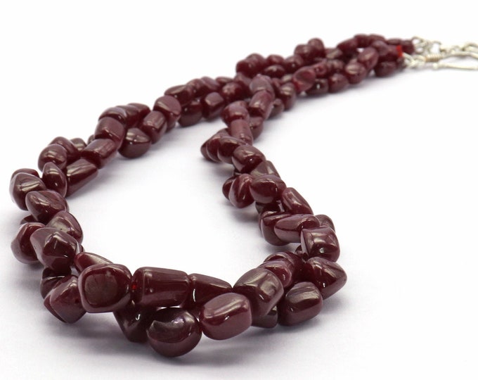 2 Strands 710.50 Carats Top Quality Ruby Smooth Tumble Shape Beaded Necklace With 925 Sterling Silver Handmade Clasp