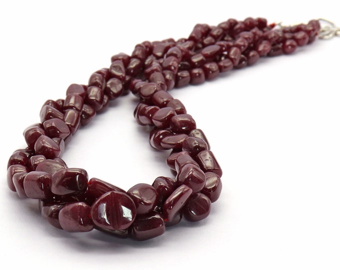 2 Strands 575.85 Carats Top Quality Ruby Smooth Tumble Shape Beaded Necklace With 925 Sterling Silver Handmade Clasp