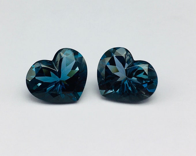 Genuine LONDON BLUE TOPAZ/Heart shape/Width 12MM/Length 14MM/Height 7.50MM/Beautiful deep london blue color/Perfect pair for earrings