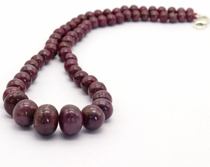 1 Strand 349.00 Carats Natural RUBY Smooth Roundel Shape Beaded Necklace With 925 Sterling Silver Lobster Clasp