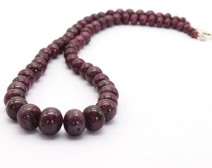 1 Strand 331.00 Carats Natural RUBY Smooth Roundel Shape Beaded Necklace With 925 Sterling Silver Lobster Clasp