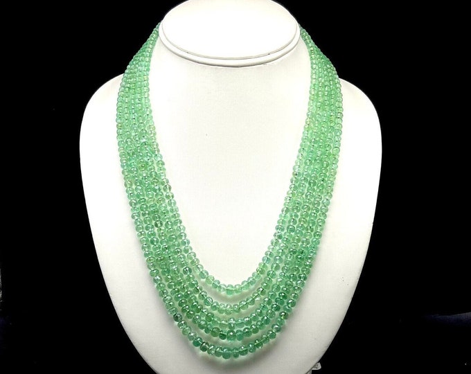 Natural EMERALD/Faceted rondelle/COLUMBIAN/Size 4.50MM till 7.50MM/Length 16.50" inner 19.00" outer/Strands 5/Emerald necklace/Top quality