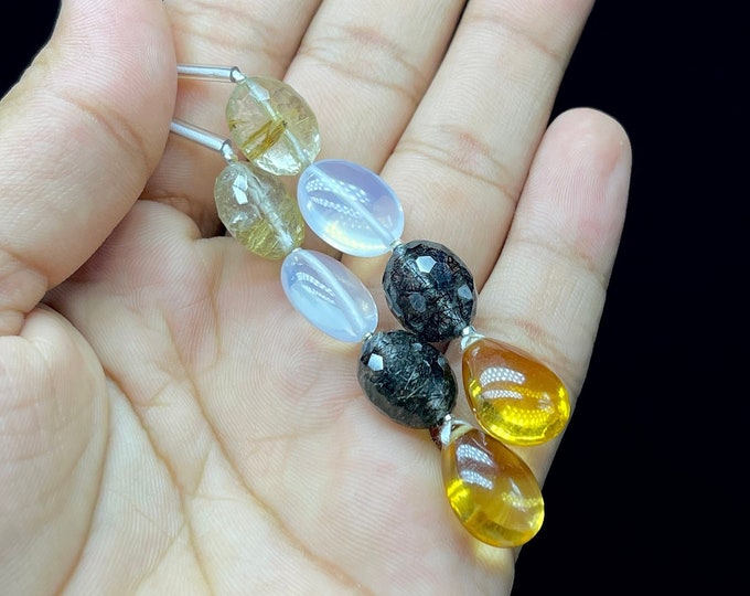 Natural Gemstone/Beads for earring/For GOLDSMITHS/For Jewelry makers/For DESIGNERS/Golden Rutilated/Moon Quartz/Black Rutilated/Citrine