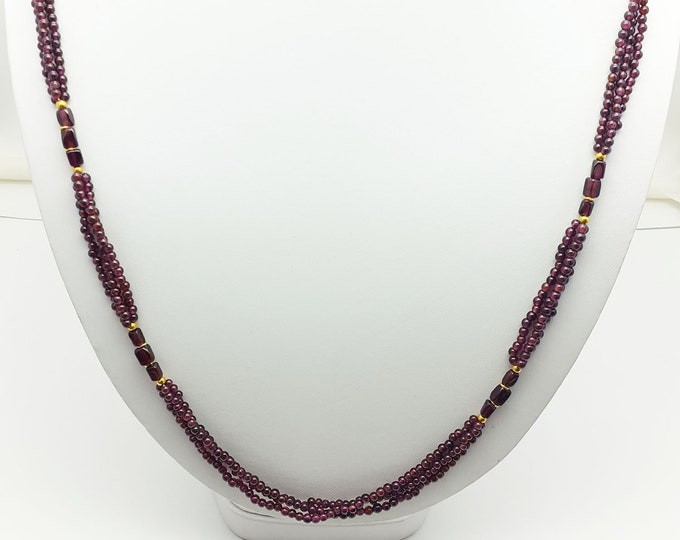 1 of 3 Strands 291.10 Carats Natural Garnet Smooth Round and Square Shape Beaded Necklace With Metal Beads and Clasp, Ready To Wear Necklace