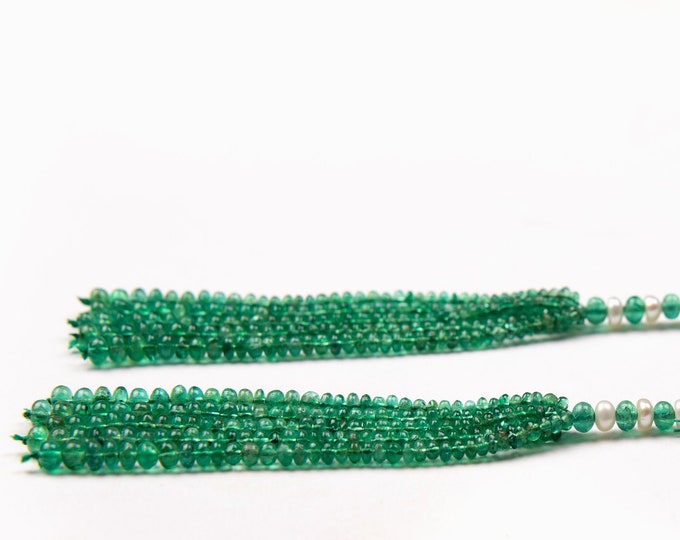 10 Strands 37.37 Carats Earth Mined Emerald Smooth Roundel Shape Beaded Tassels for Pendant and Earring, For Jewelry Makers,