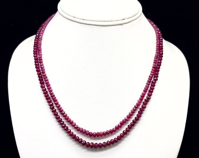 Natural RUBY faceted/Rondell shape/3MM till 6MM/162.70 carats/RUBY necklace/Red color necklace/2 strands/RUBY Gemstone necklace/Women wear