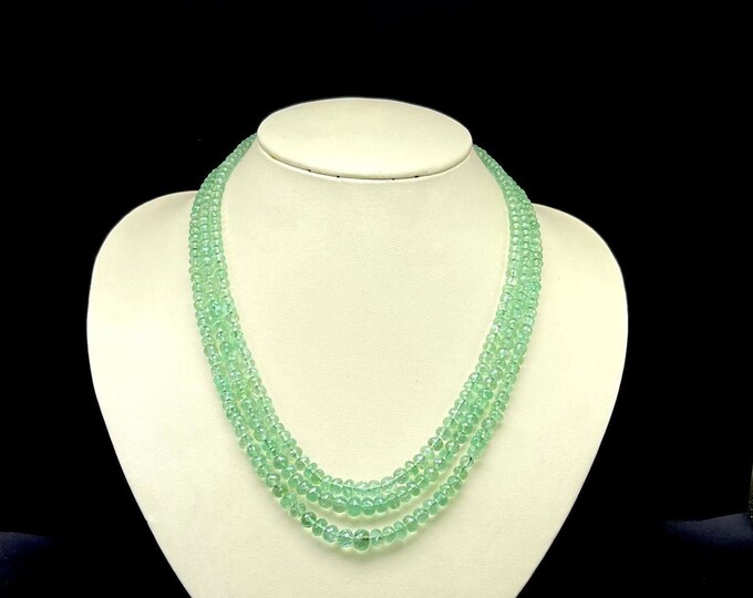 Natural EMERALD/Faceted rondelle/COLUMBIAN/Size 4.50MM till 7.50MM/Length 16.50" inner 17.50" outer/Strands 3/Emerald necklace/Top quality