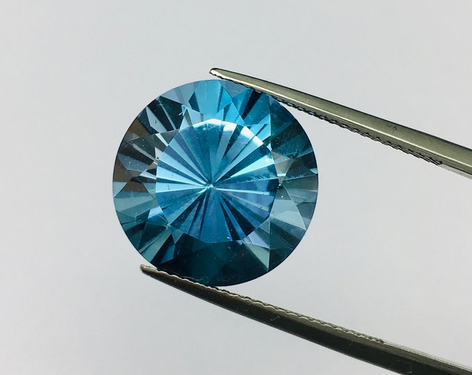 Genuine BLUE TOPAZ cut stone/Size 15MM/Shape round/Diamond cut/Height 10.50MM/Beautiful blue color gemstone/Loose gemstone/Back point stone
