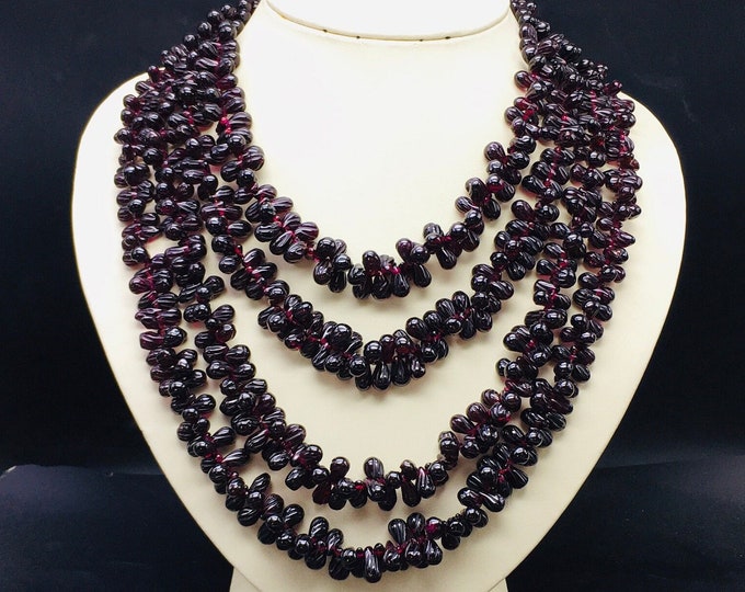 Natural RED GARNET/Hand carved/Drop shape/Size - 4x6MM till 8x12MM/Beautiful deep red color beaded necklace/Gemstone necklace/Rare necklace