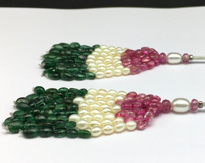 Tassels for earring/Multi Precious gemstones/Natural dyed RUBY/Natural EMERALD/Chinese PEARL/Smooth oval shape beads/Size 4x5MM till 5x7MM