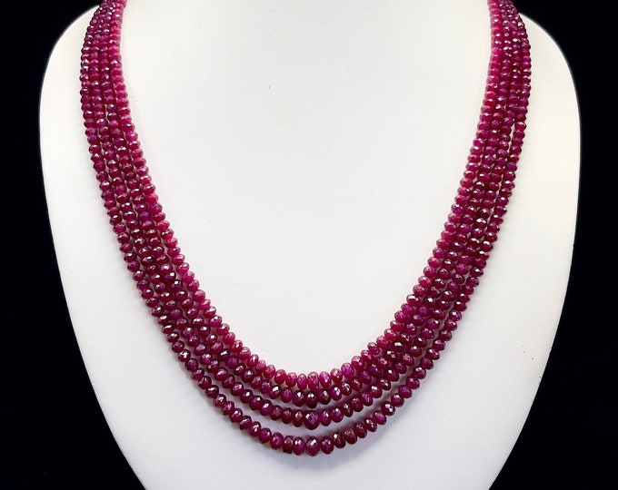 Natural dyed RUBY faceted/Rondell shape/3.50MM till 7MM/369.15 carat/RUBY necklace/Red color necklace/4 strands/RUBY Gemstone necklace/Women
