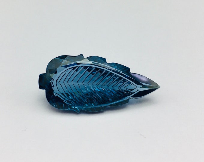 Genuine LONDON BLUE TOPAZ/Fancy Pear shape/Width 13.50MM/Length 27MM/Height 8MM/Loose gemstone/Fancy cut and hand carved/Unique gemstone