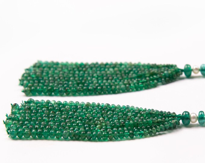18 Strands 90.80 Carats Earth Mined Emerald Smooth Roundel Shape Beaded Tassels for Pendant and Earring, For Jewelry Makers,