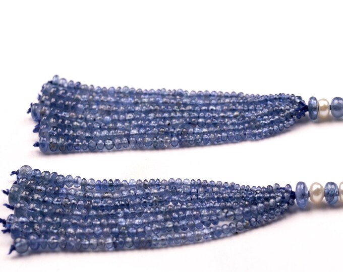 Tassels for earring/Natural Burmese BLUE SAPPHIRE/Smooth rondelle/Size 2MM till 4MM/Length 2.50 Inches tassels/Beautiful color of Sapphire