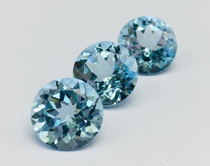 Genuine BLUE TOPAZ cut stones/Size 10MM/Round shape/Height 6MM/Beautiful deep color gemstones/Loose gemstones/Back point gemstones/Unique