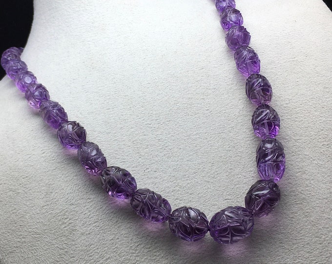 Natural AMETHYST/Hand carved/Nugget shape/Size 9x11MM till 14x19MM/22" length/448.75 carats/925 Sterling Silver handmade hook/Rare necklace