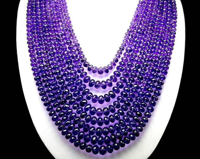 Natural AMETHYST/Faceted rondelle/Size 6MM till 11MM/Strand 8/Beautiful deep purple color/Amethyst necklace/Gemstone necklace/Unique necklac