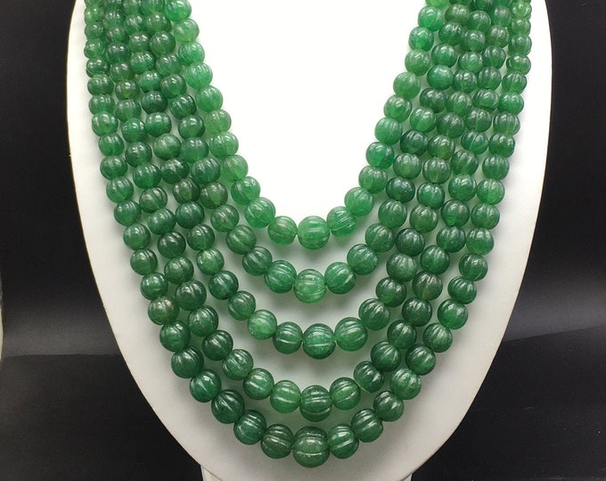Natural GREEN AVENTURINE/Hand carved/Round melon shape/Approx. 6MM till 16MM/Deep green color beads/Amazing necklace/For women wear/Rare bds