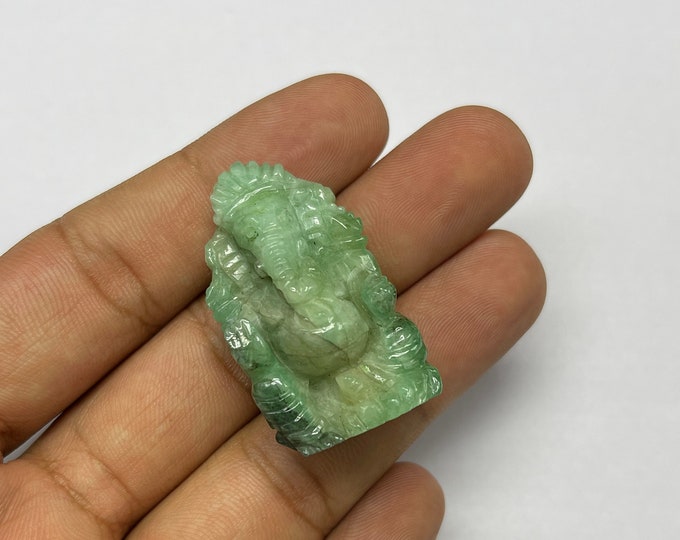 Natural EMERALD/Hand carved/LORD GANESHA/W 24MM/H 40MM/D 20MM/119.75 Ct/for Home Temple/for Home Decor/for Good Luck/for Study table/
