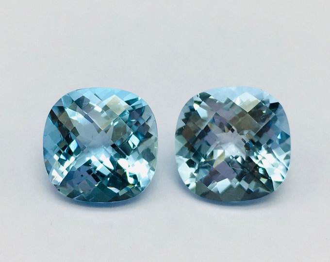Genuine BLUE TOPAZ/Chaker cut/Size 12x12MM/Shape cushion/Height 7.50MM/Beautiful pair for earring/Amazing gemstones/Loose gemstones/Rare