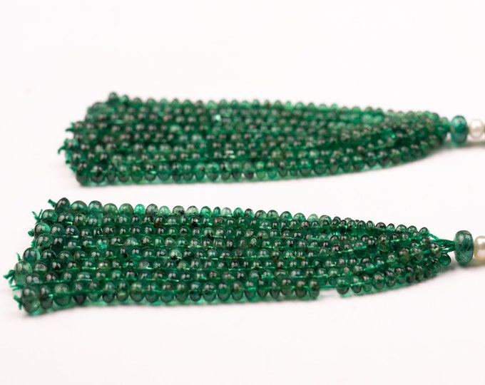 16 Strands 91.50 Carats Earth Mined EMERALD Smooth Roundel Shape Beaded Tassels for Pendant and Earring, For Jewelry Makers,