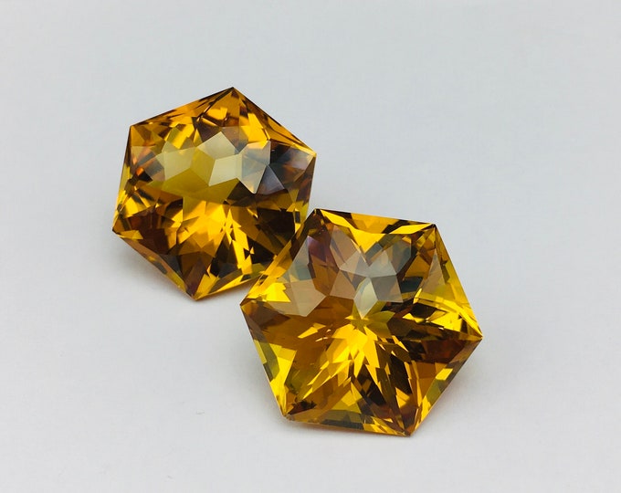 Genuine CITRINE/Fancy cut/Hexagon shape/Width 18MM/Length 18MM/Height 13MM/Weight 42.45 carats for both pieces/Very nice cut/Perfect pair