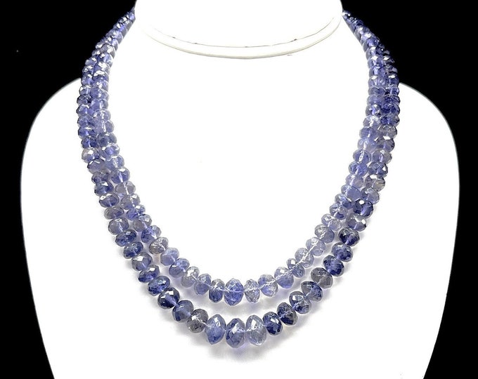 Natural IOLITE/Faceted rondelle shape/Approx. 6.50MM till 12.00MM/Beautiful blue color beaded necklace/Top quality natural Iolite necklace