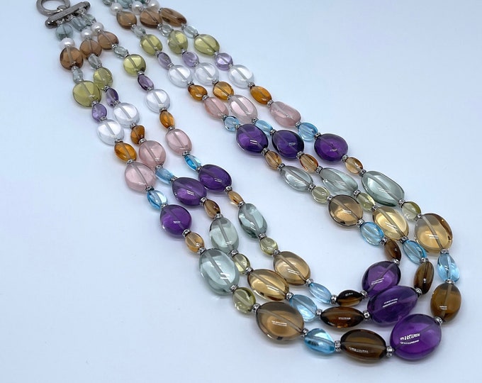 Very Rare Necklace/Multi natural Semi Precious gemstones/3 Stands/Designers necklace/Unique necklace/Attractive necklace/Rare necklace/