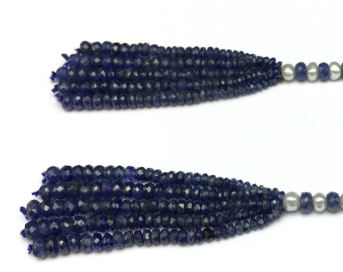 Tassel of earring/Natural BLUE SAPPHIRE/Faceted rondelle shape/Beautiful deep blue color/Tassels for designers/Blue sapphire tassels/Rare