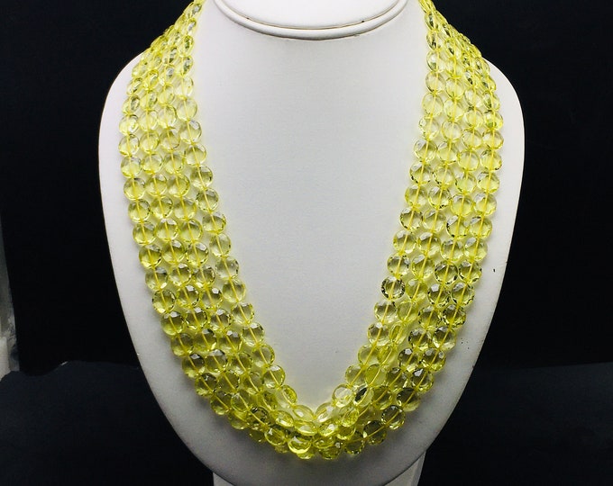 Natural GREEN GOLD ( Lemon ) Quartz/Round shape/Both sides cutting/Size 10MM/Beautiful deep lemon color beads/Lemon quartz necklace/