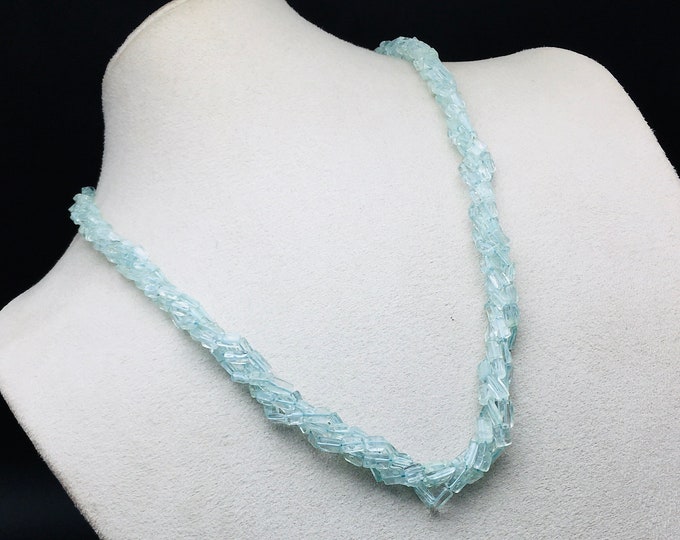 Natural AQUAMARINE/Smooth square shape/Approx 2.5x5.5MM/23Inches Long/Beautiful blue color beads/Gemstone necklace/925 sterling silver clasp