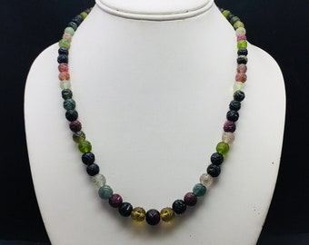 Natural MULTI TOURMALINE/Hand carved/Round shape/Size 6MM till 10MM/Beautiful multi natural color beads/Gemstone necklace/Natural gemstone