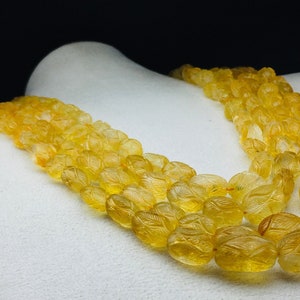 Natural CITRINE/Hand carved/Long nugget shape/Approx. 8x10MM till 13x19MM/Beautiful golden color beads/Gemstone necklace/Very rare necklace