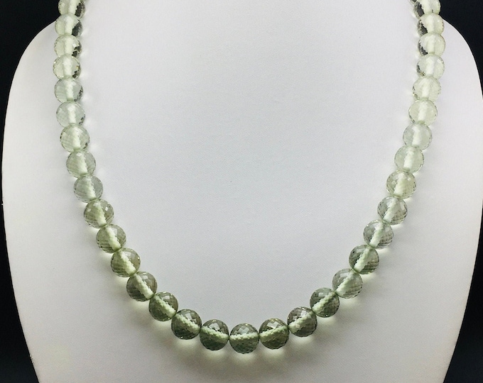 GREEN AMETHYST ( Prasiolite ) faceted/Round ball shape/1MM drilled hole/Calibrated 12MM each ball/Topmost quality of Prasiolite quartz beads