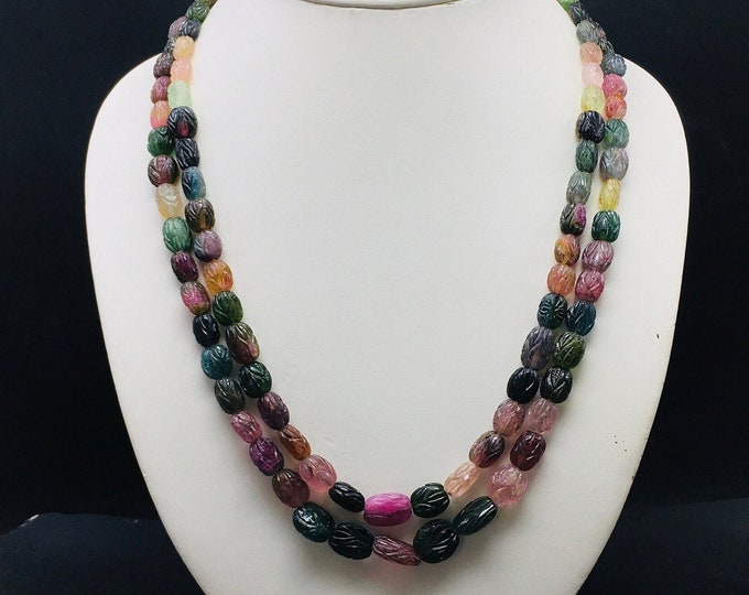Natural MULTI TOURMALINE/Hand carved/Size 6x8MM till 10x14/Beautiful multi colors/Gemstone necklace/Natural gemstones/Perfect combination