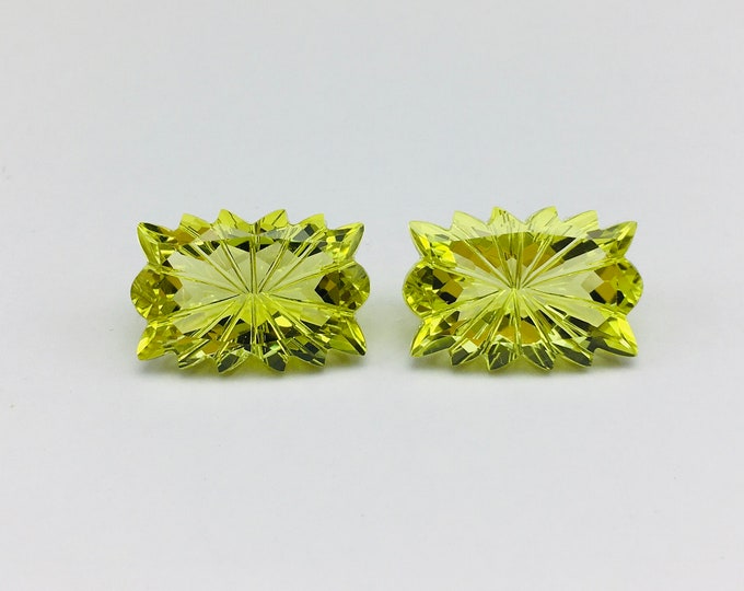 Genuine GREEN GOLD/Lemon QUARTZ/Lazor cut & hand carved/W 12MM/L 18MM/H 8MM/22.50 Ct/Calibrated/Perfect pair for earring/Fancy gemstones