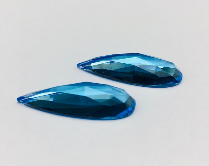 Genuine SWISS BLUE TOPAZ Cabochon/Pear shape/Width 9MM/Length 24MM/Height 4.50MM/Weight 16.45 carats/Blue long earring pair/Beautiful pair