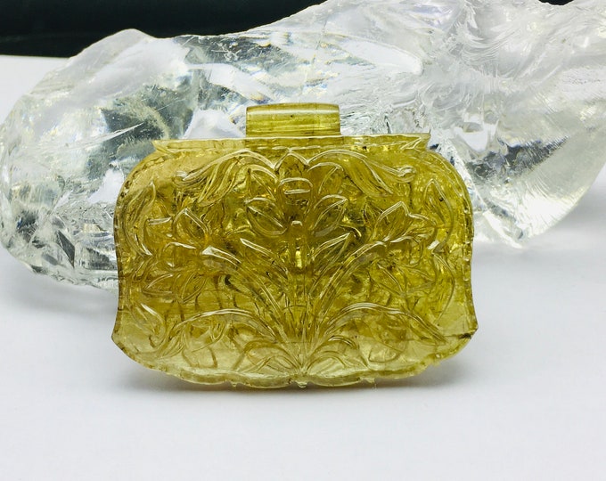 Natural YELLOW TOURMALINE/Width 52.08MM/Length 41.55MM/Height 9.20MM/Weight 199.60 carats/Beautiful old style hand carving on Tourmaline