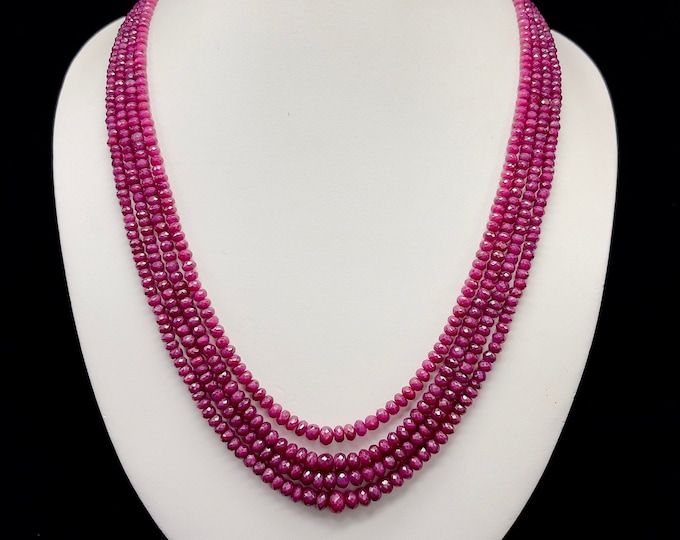 Natural RUBY faceted/Rondell shape/3MM till 7MM/395.75 carats/RUBY necklace/Red color necklace/4 strands/RUBY Gemstone necklace/Women wear