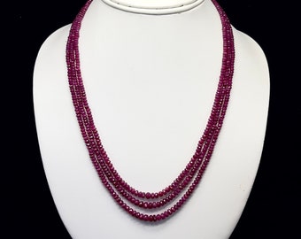 Natural RUBY faceted/Rondell shape/3.00MM till 5MM/ 198.10 carat/RUBY necklace/Red color necklace/3 strands/RUBY Gemstone necklace/For women
